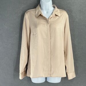 Express Portofino Top Womens Sz M Beige Slim Fit Button Down Shirt Office